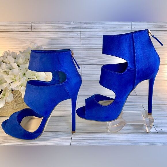 Shoedazzle Blue Velour Thjck Strap Stiletto Heels S:6.5 - Picture 4 of 11